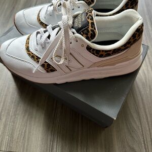 New Balance White and Leopard Sneakers